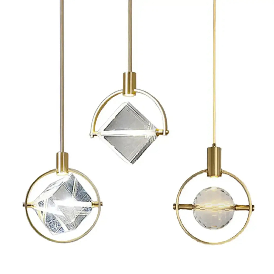 Suspension luminaire minimaliste doré orné de pierre raffiné