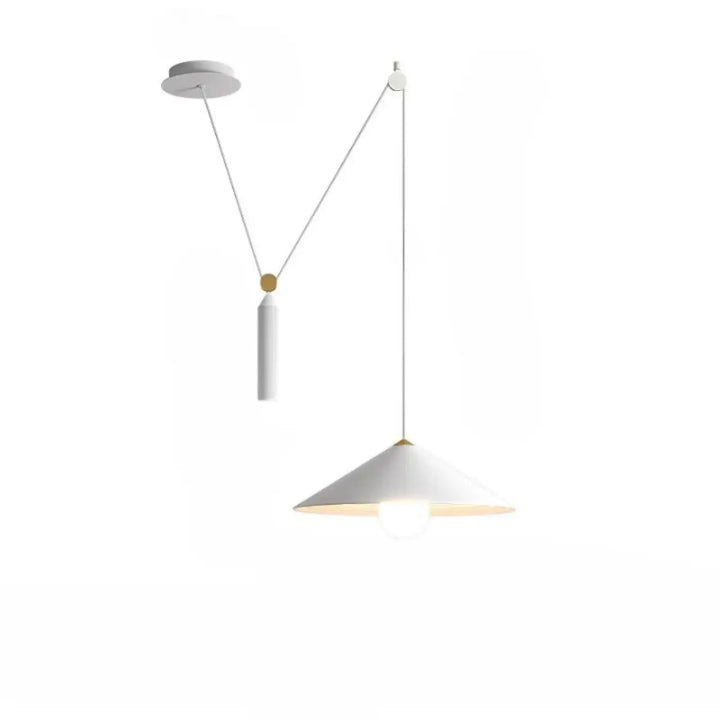 Suspension luminaire jax minimaliste blanc avec abat-jour conique or et bras réglable en métal moderne