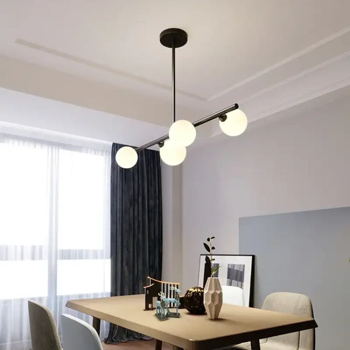 Suspension luminaire minimaliste noir et verre opalin chic