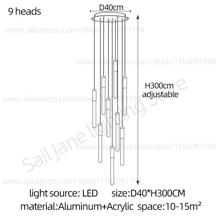 Suspension luminaire minimaliste à tubes lumineux suspendus chic