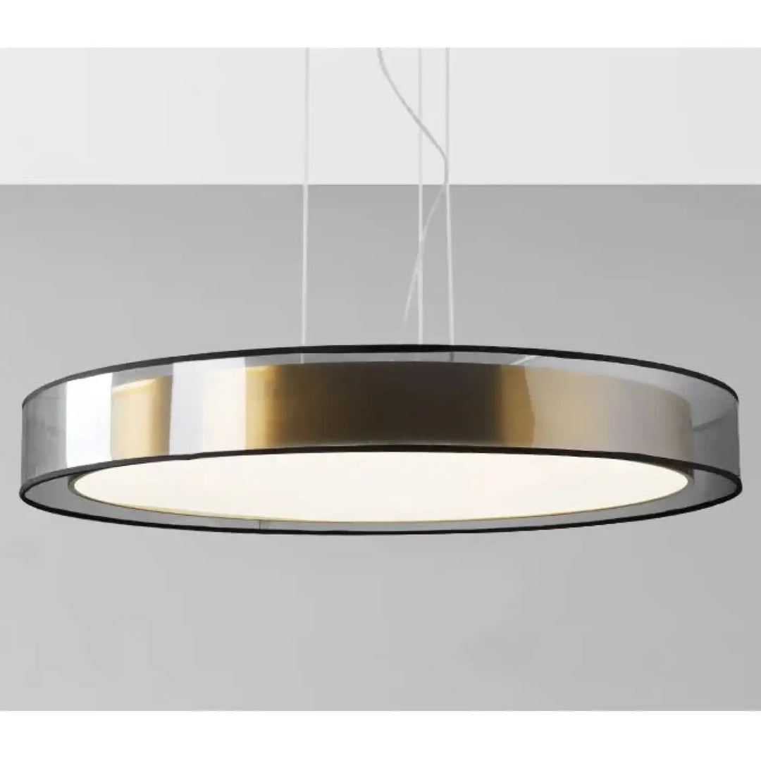 Suspension luminaire kylos moderne avec anneaux métalliques réfléchissants en chrome et laiton brossé élégant