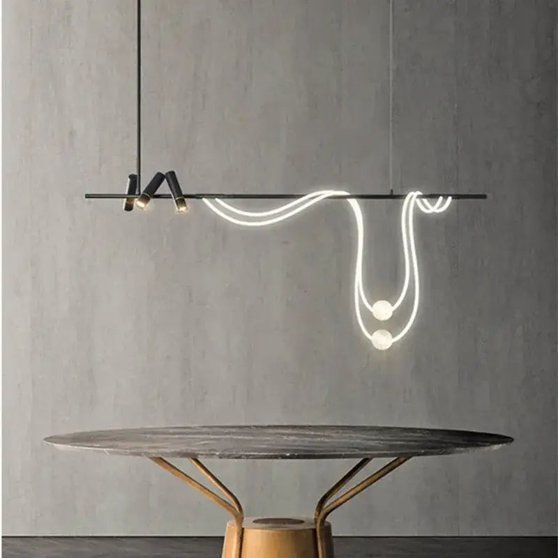 Suspension luminaire moderne avec corde en LED sur support noir


