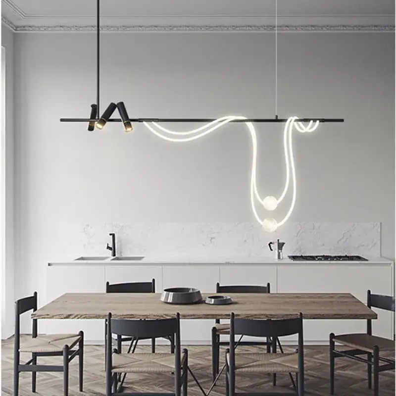 Suspension luminaire moderne avec corde en LED sur support noir

