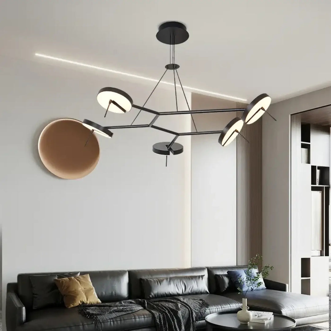 Suspension luminaire krosso en métal noir moderne avec suspensions circulaires élégantes pour intérieur contemporain