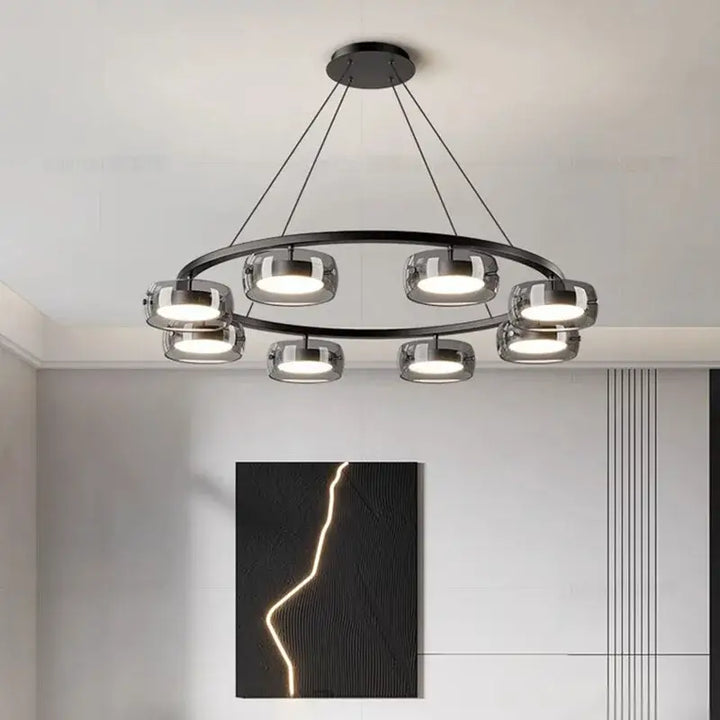Suspension Luminaire Moderne Design Anneau Noir Avec Spots LED

