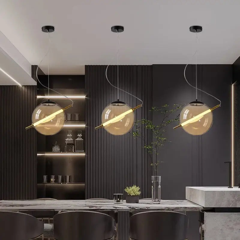 Suspension Luminaire Moderne Design Doré Avec Globe Transparent