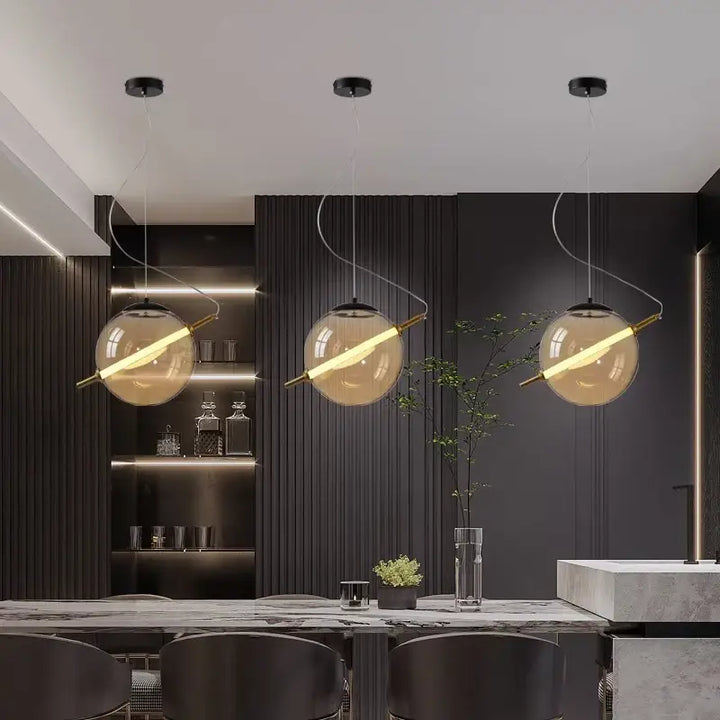 Suspension Luminaire Moderne Design Doré Avec Globe Transparent