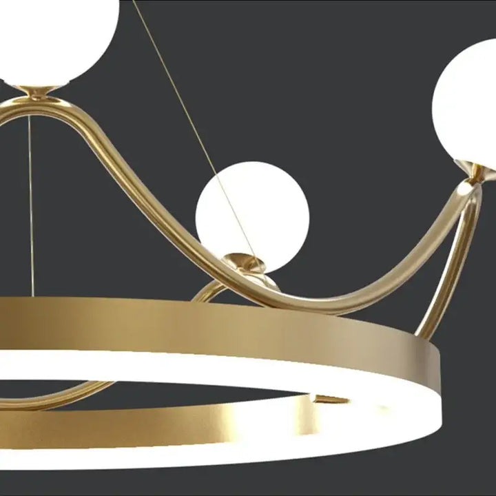 Suspension Luminaire Moderne Design Doré Avec Boules Blanches

