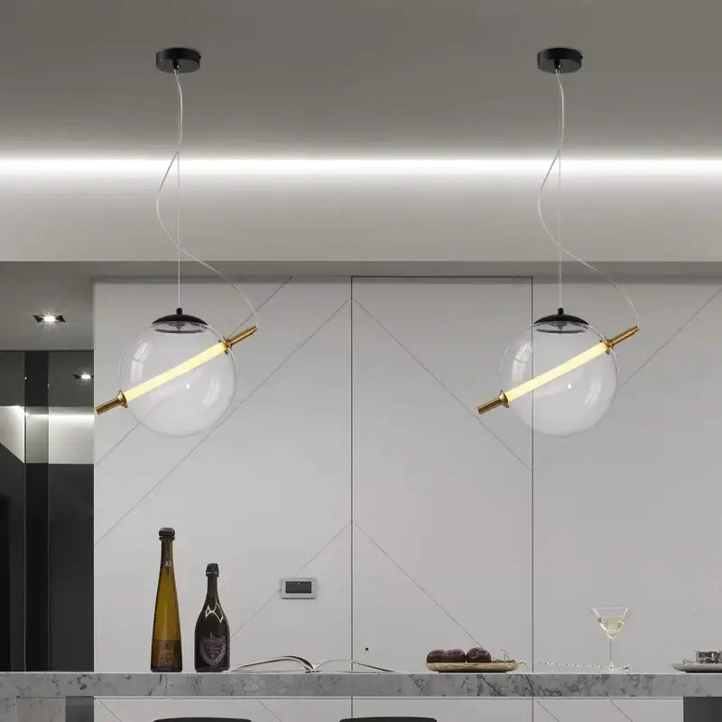 Suspension Luminaire Moderne Design Doré Avec Globe Transparent