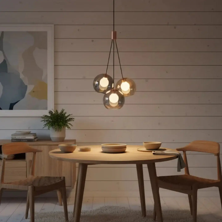 Luminaire plafonnier troniu suspension luminaire moderne en cuivre avec trois globes en verre pour salle à manger plus qu’un éclairage