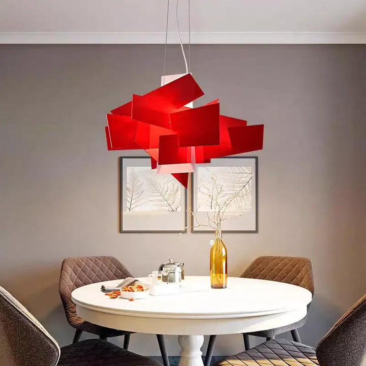 Suspension luminaire moderne design géométrique rouge ou blanc

