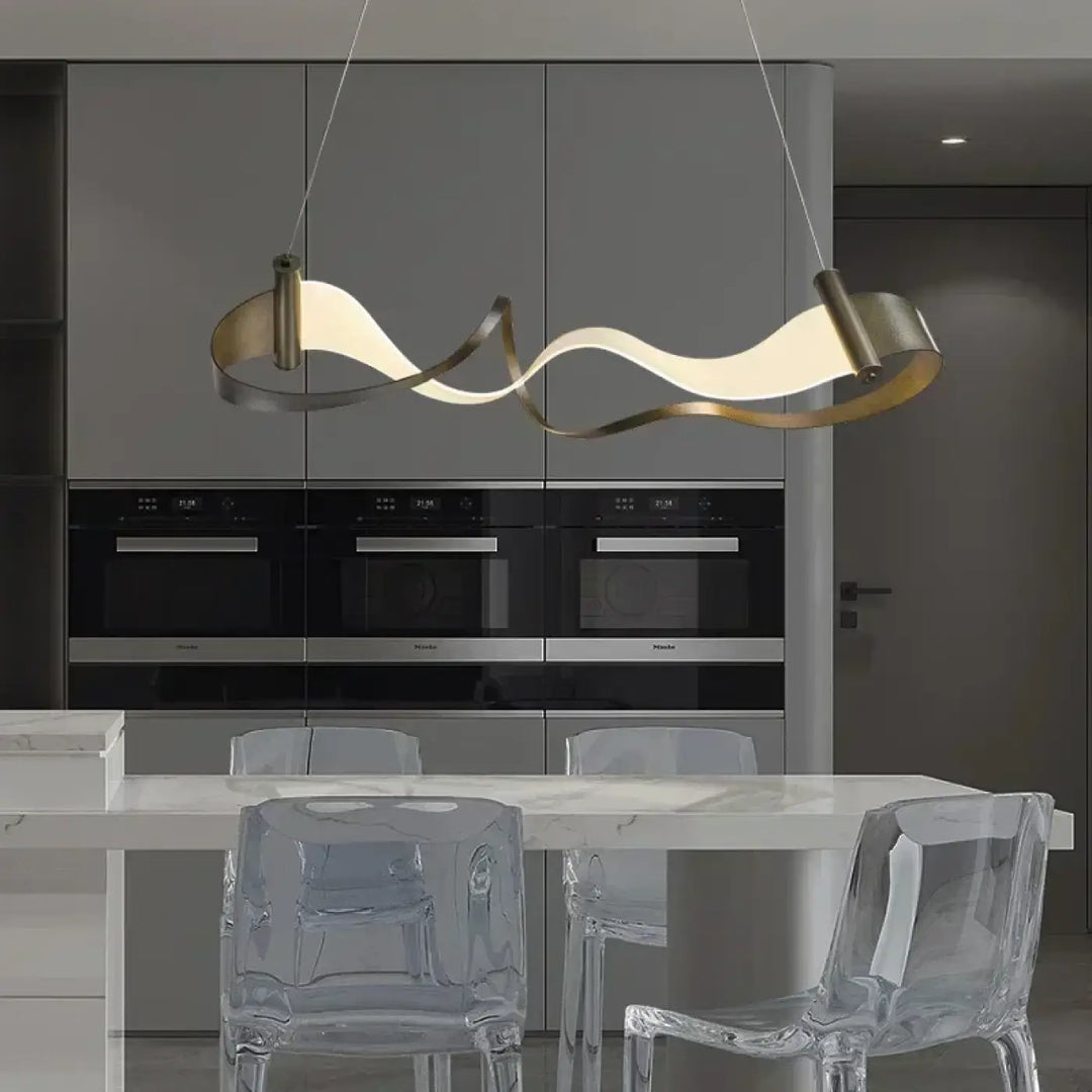 Suspension luminaire moderne design ondulé en métal doré