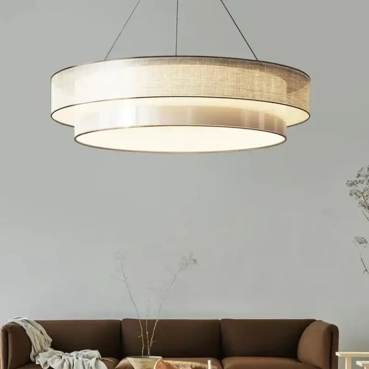 Suspension Luminaire Moderne Design Rond En Tissu Beige

