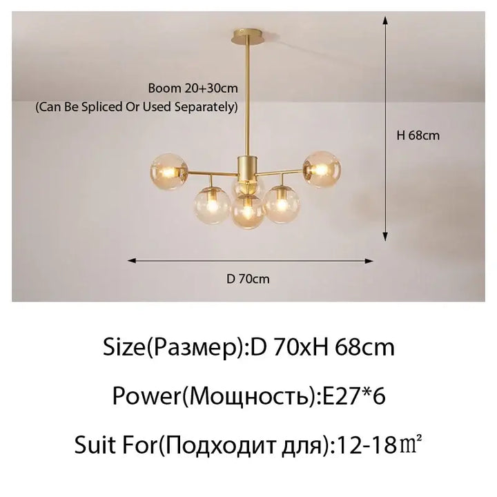 Suspension moderne dorée à globes en verre décoratif