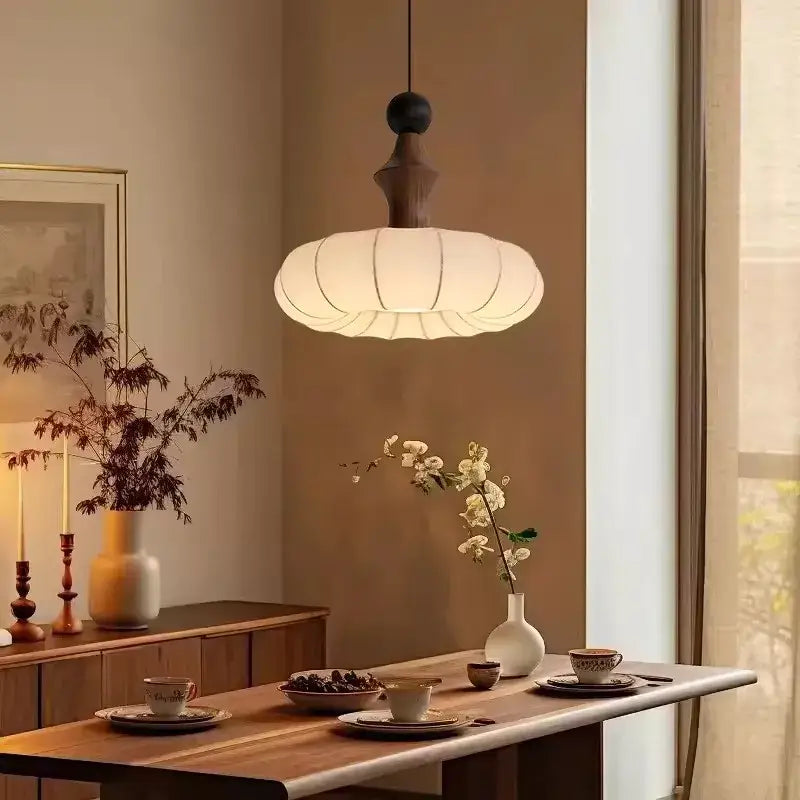 Suspension Luminaire Moderne En Tissu Et Bois Design Éclat Naturel