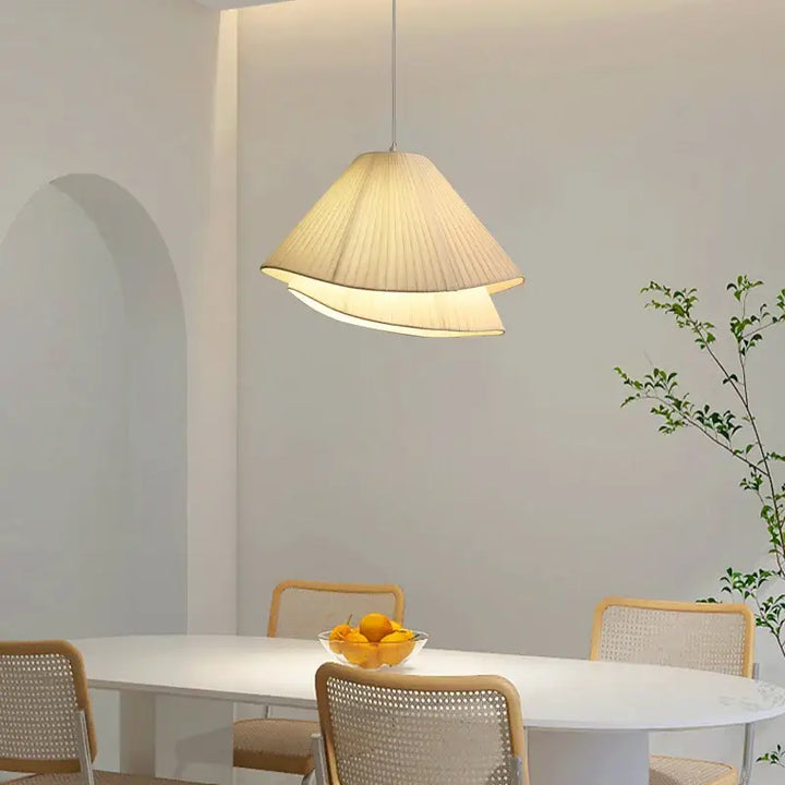 Suspension Luminaire Moderne En Tissu Blanc Plissé Design Élégant
