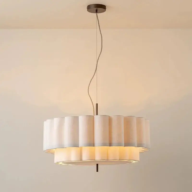 Suspension Luminaire Moderne En Tissu Plissé Beige Élégant