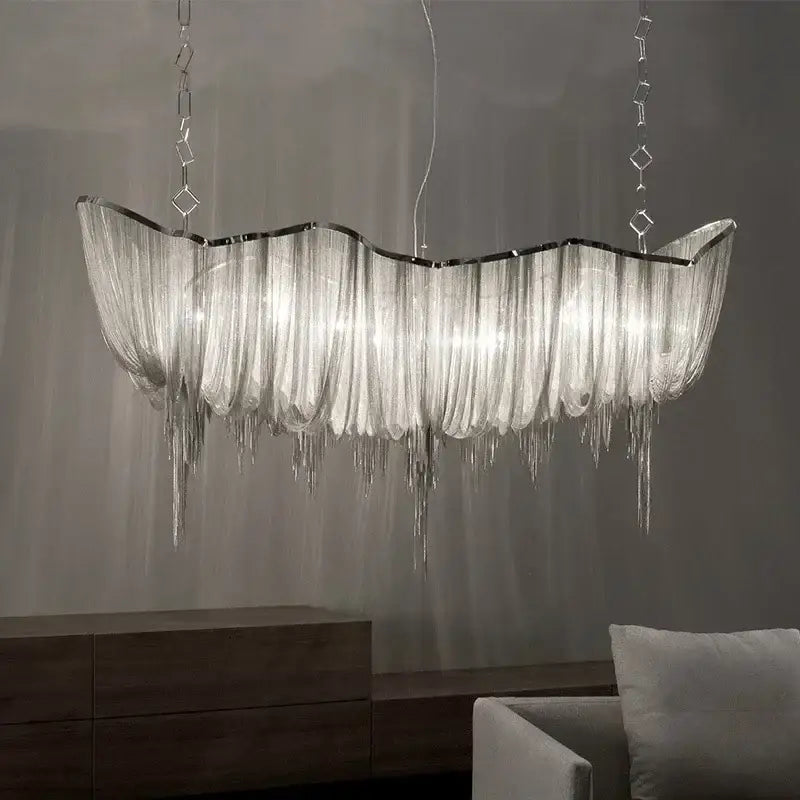 Suspension luminaire moderne avec fils métalliques argentés chic