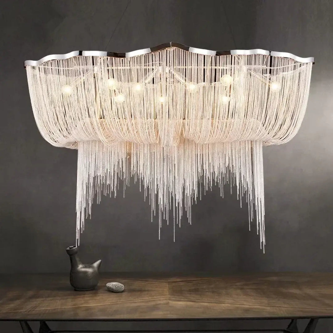 Suspension luminaire moderne avec fils métalliques argentés chic