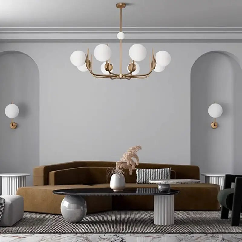 Suspension luminaire moderne à globes en verre blanc