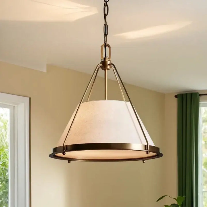 Suspension luminaire moderne en métal et abat-jour beige