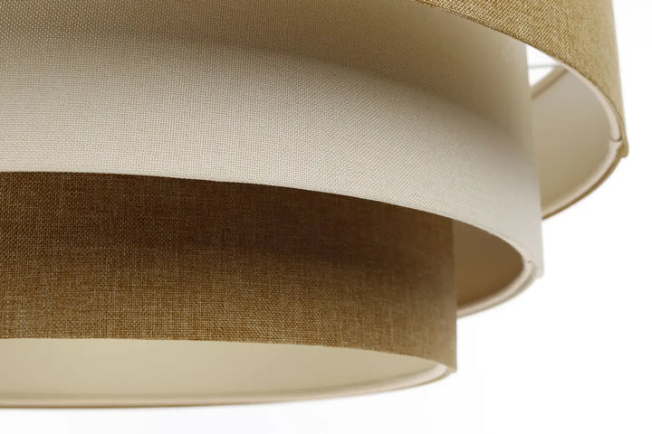 Suspension luminaire triniti boho élégant en tissu beige et tan à tissage lin texturé pour un luminaire moderne moutarde