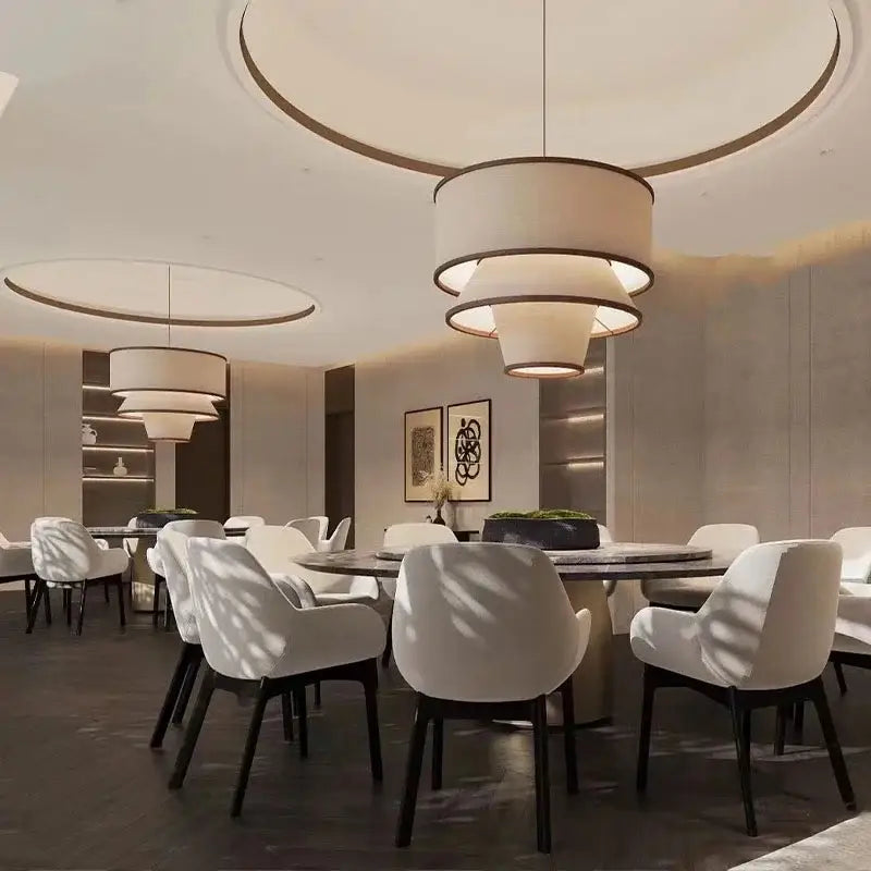 Suspension Luminaire Moderne En Tissu Beige Design Élégant