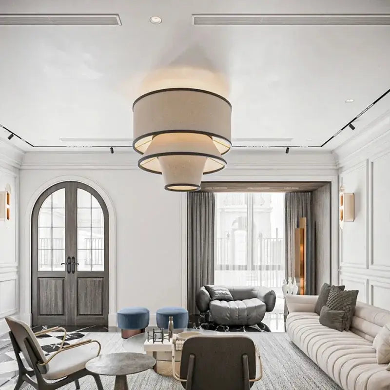 Suspension Luminaire Moderne En Tissu Beige Design Élégant