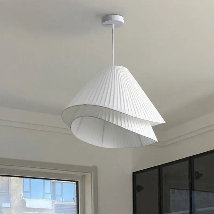 Suspension Luminaire Moderne En Tissu Blanc Plissé Design Élégant
