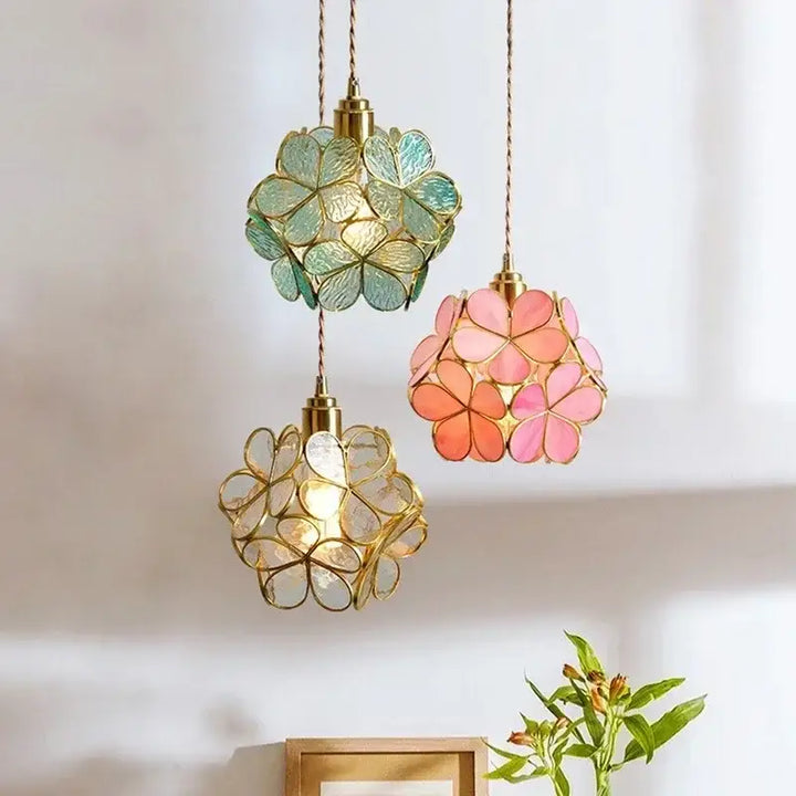 Suspension Luminaire Moderne En Verre Coloré Fleur Design
