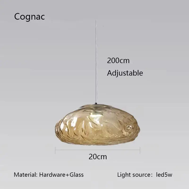 Suspension luminaire moderne en verre texturé forme galet