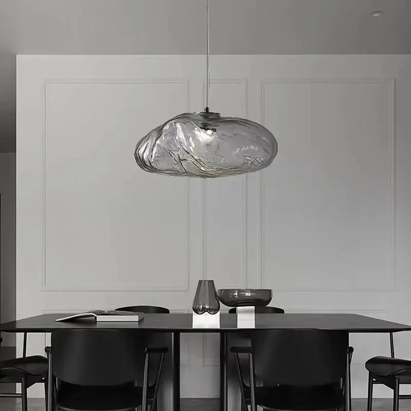 Suspension luminaire moderne en verre texturé forme galet