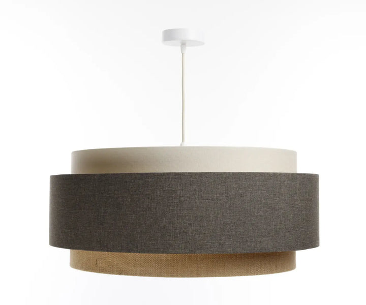 Suspension luminaire doblo boho elegant avec abat-jour en tissu texturé gris charbon moutarde crème et écru