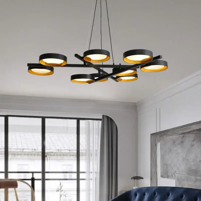 Suspension luminaire noir avec 9 cercles en LED au design tendance


