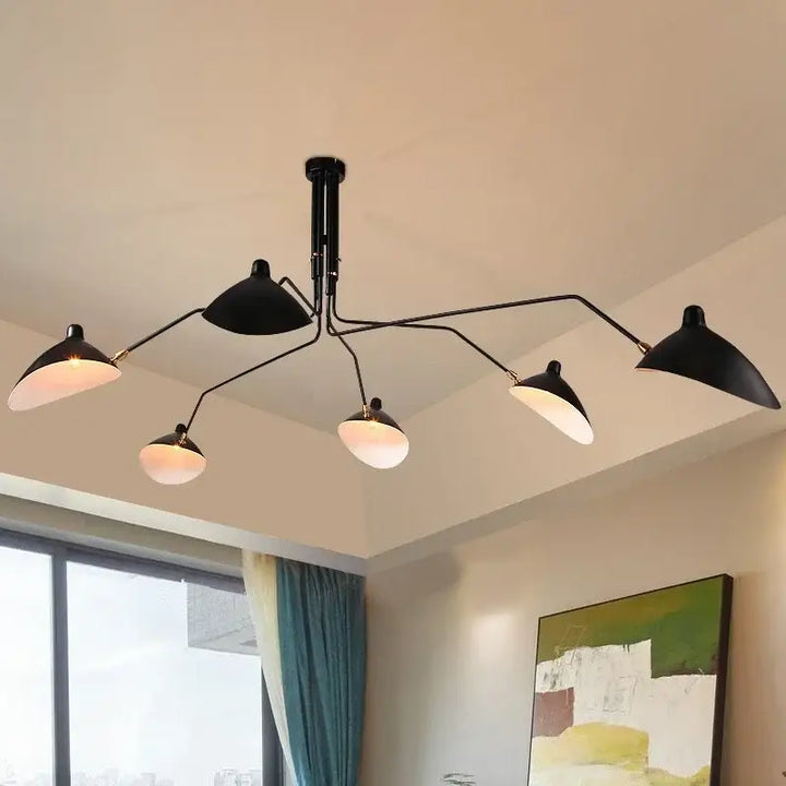 Suspension luminaire noir au style nordique à 6 têtes indépendantes

