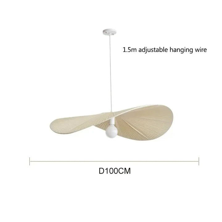 Suspension luminaire ondulée style japandi bois clair beige