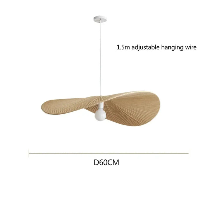 Suspension luminaire ondulée style japandi bois clair beige