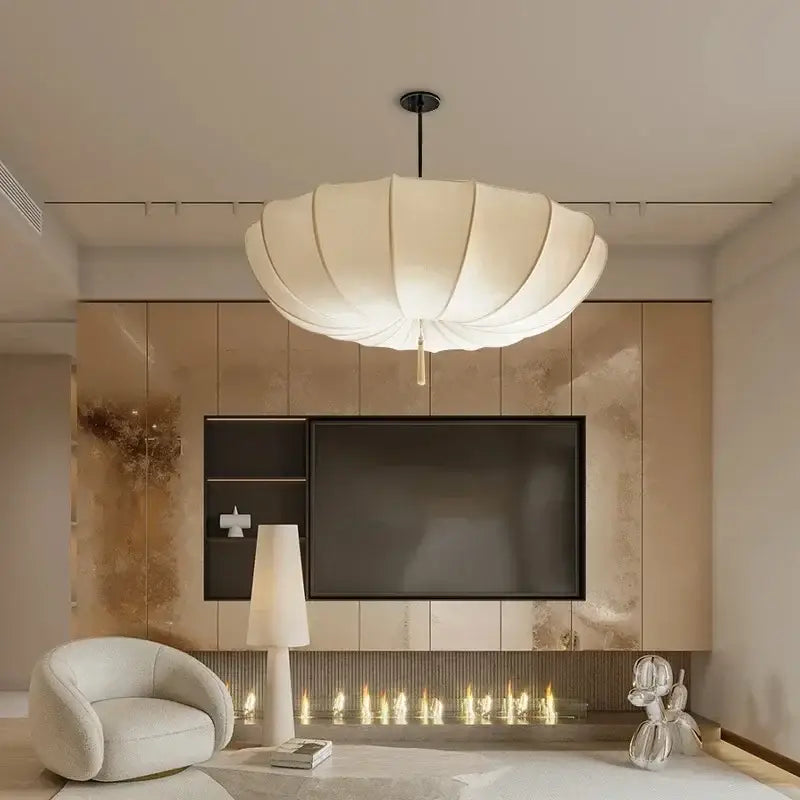 Suspension Luminaire Parapluie Blanc Avec Support Noir Minimaliste