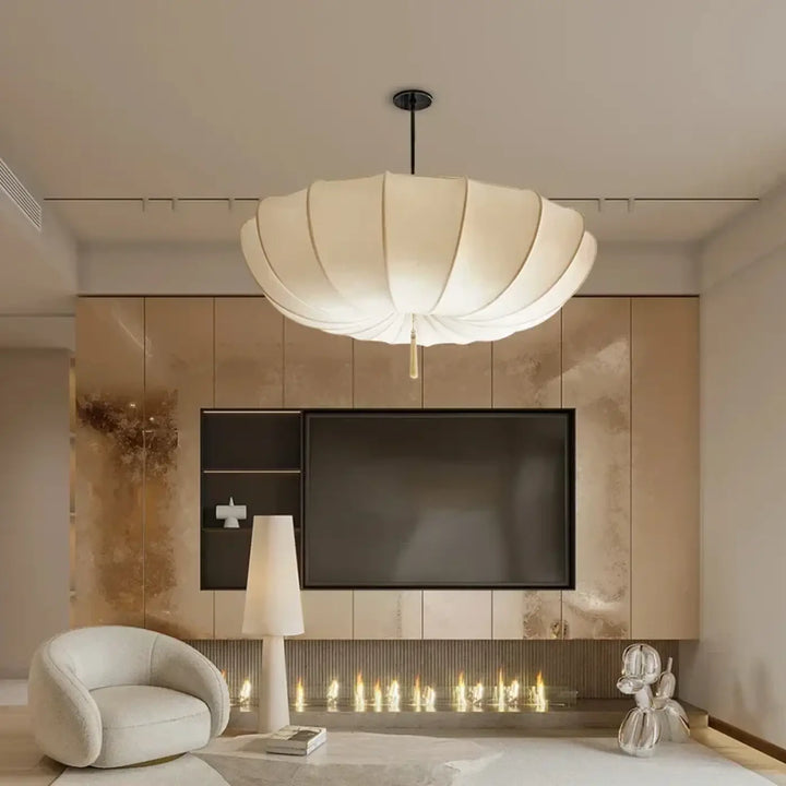 Suspension Luminaire Parapluie Blanc Avec Support Noir Minimaliste