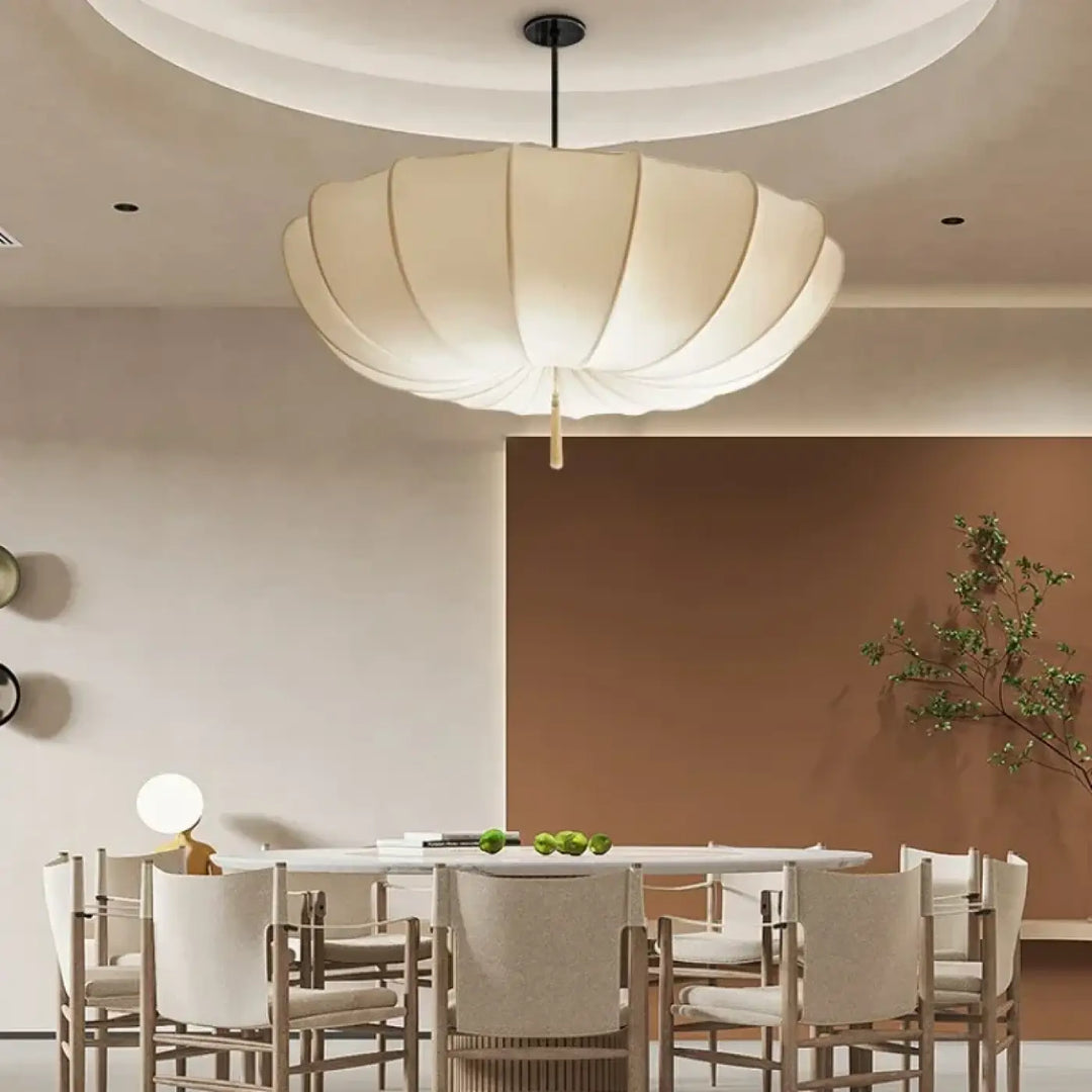 Suspension Luminaire Parapluie Blanc Avec Support Noir Minimaliste