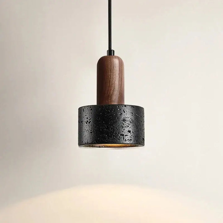 Suspension luminaire en pierre noire et bois naturel design
