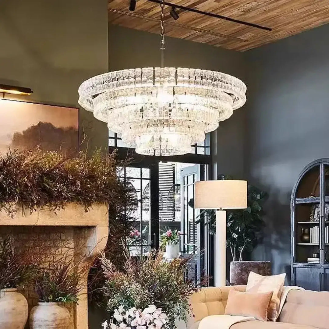 Suspension luminaire raffinée ghiaccio avec design circulaire en cristal pour salle à manger élégante