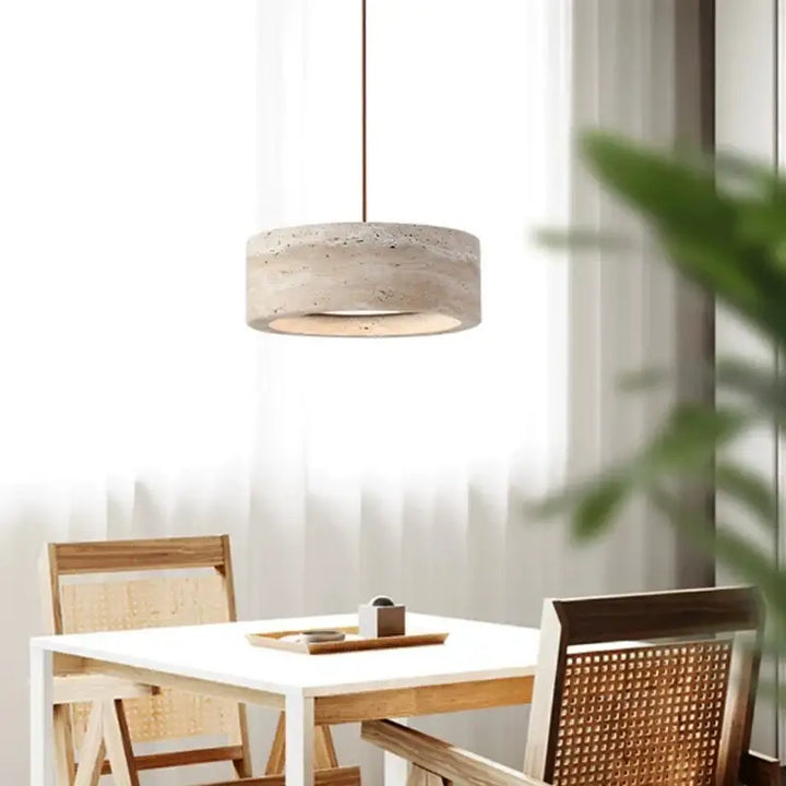 Suspension luminaire rond en pierre travertin design