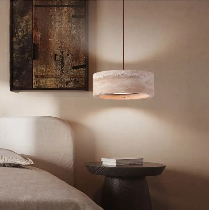 Suspension luminaire rond en pierre travertin design
