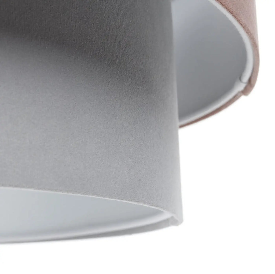 Suspension luminaire duo jasmin avec abat-jour gris texturé intérieur blanc et bordure marron