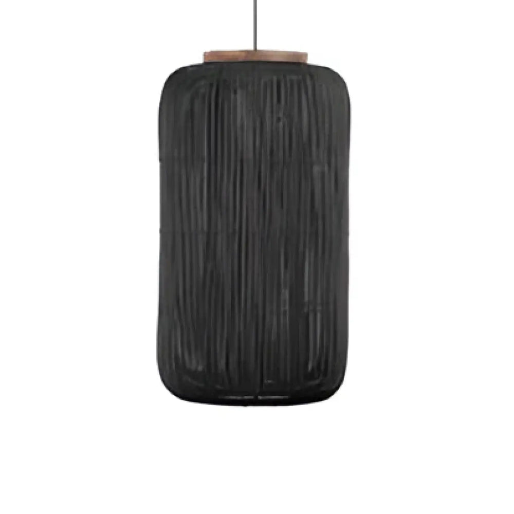 Suspension luminaire solea en rotin tissé noir avec sommier en bois pour décoration intérieure élégante