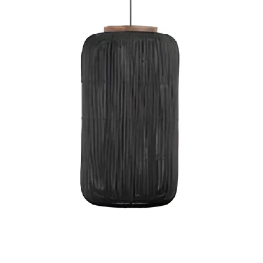Suspension luminaire solea en rotin tissé noir avec sommier en bois pour décoration intérieure élégante