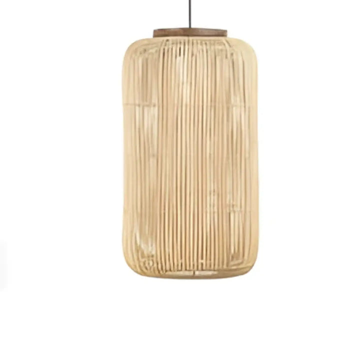 Suspension luminaire solea en rotin tissé naturel avec forme cylindrique et fines lames verticales pour décoration intérieure