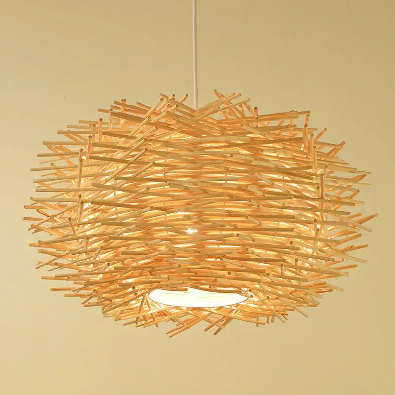 Suspension luminaire en rotin en forme de nid d’oiseaux naturel