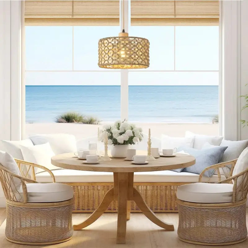 Suspension luminaire en rotin naturel design bohème beige